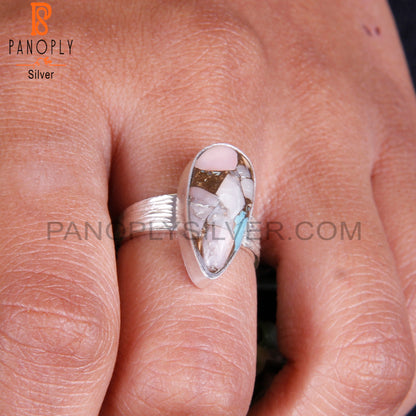 Mojave Pink Opal Turquoise Pear 925 Silver Pretty Ring