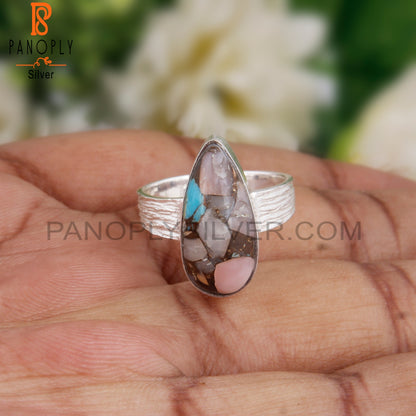 Mojave Pink Opal Turquoise Pear 925 Silver Pretty Ring