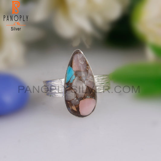 Mojave Pink Opal Turquoise Pear 925 Silver Pretty Ring