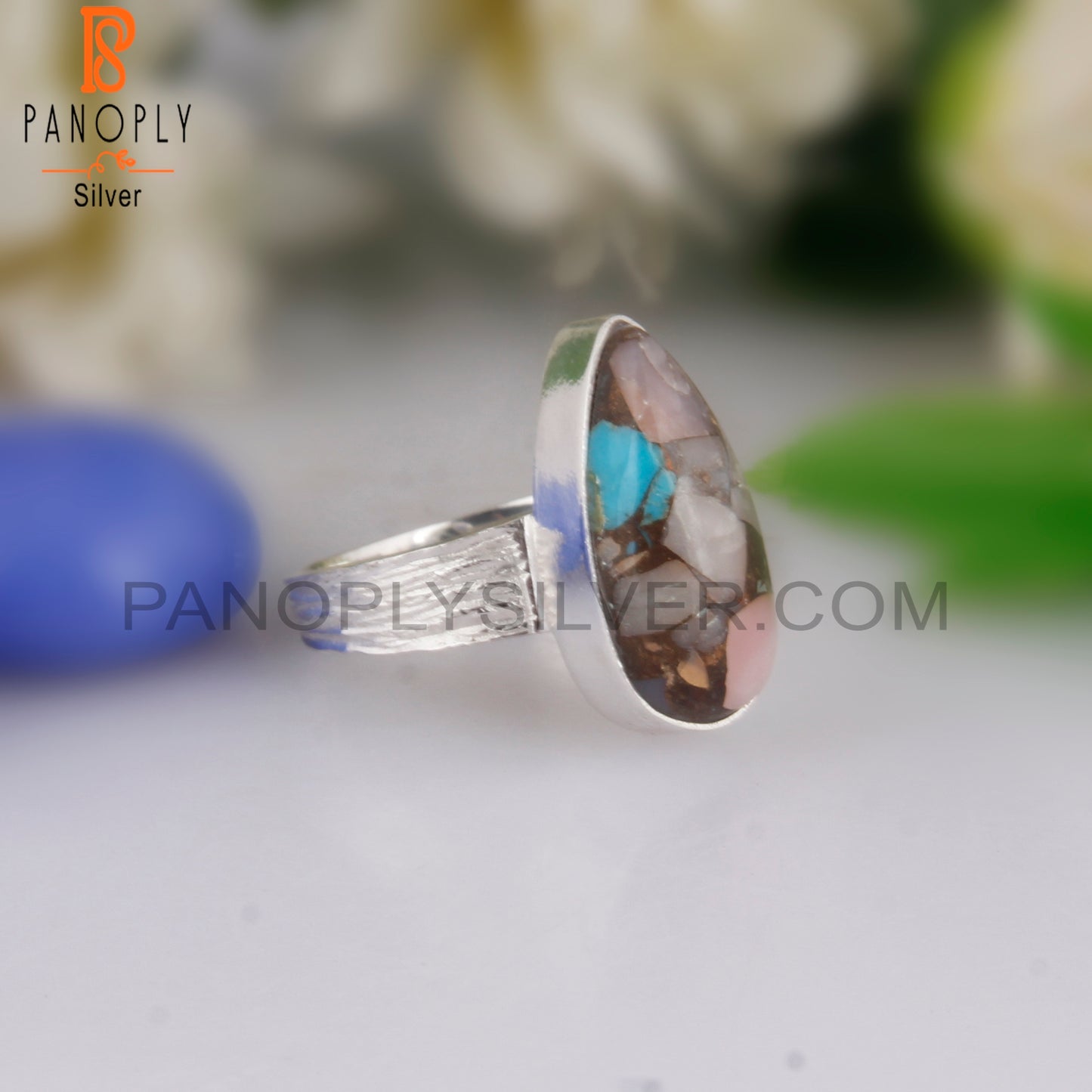 Mojave Pink Opal Turquoise Pear 925 Silver Pretty Ring