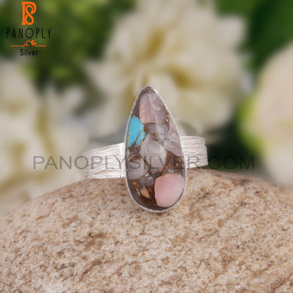Mojave Pink Opal Turquoise Pear 925 Silver Pretty Ring