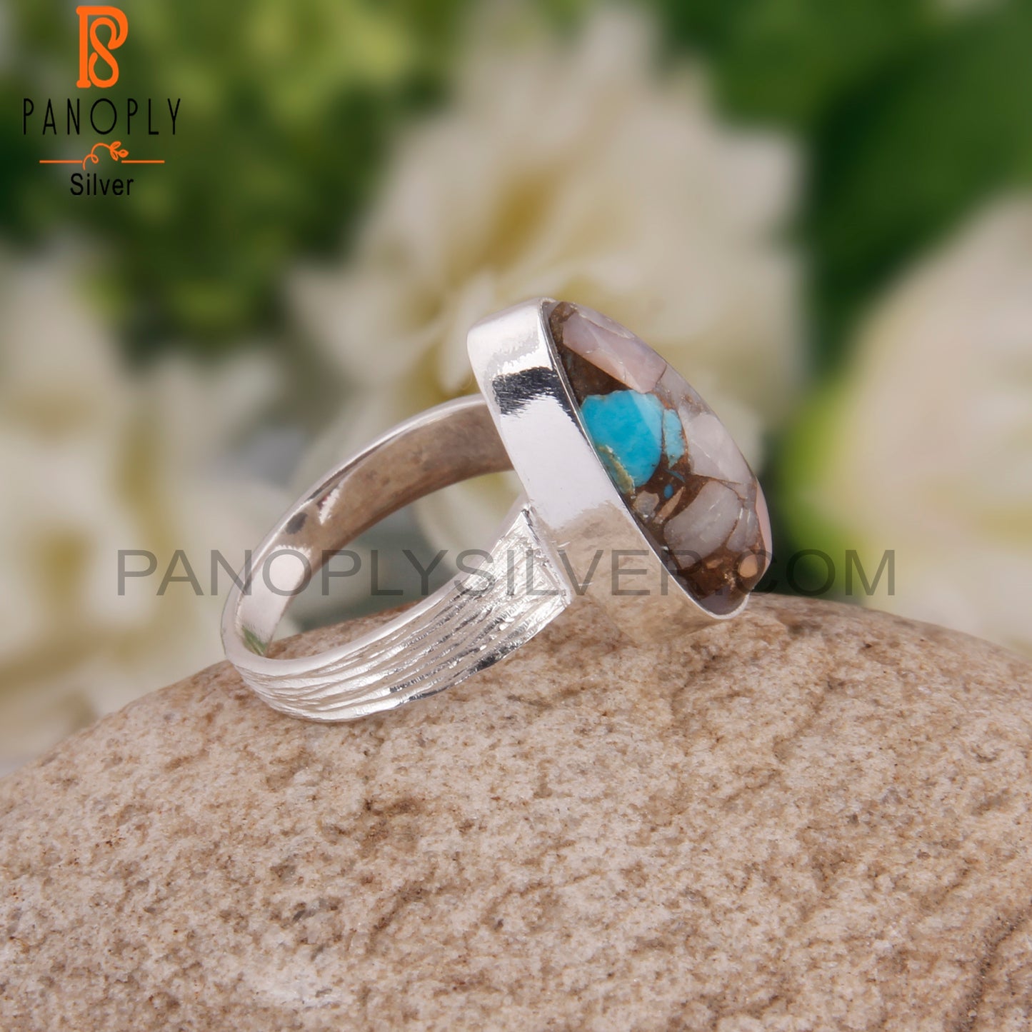 Mojave Pink Opal Turquoise Pear 925 Silver Pretty Ring