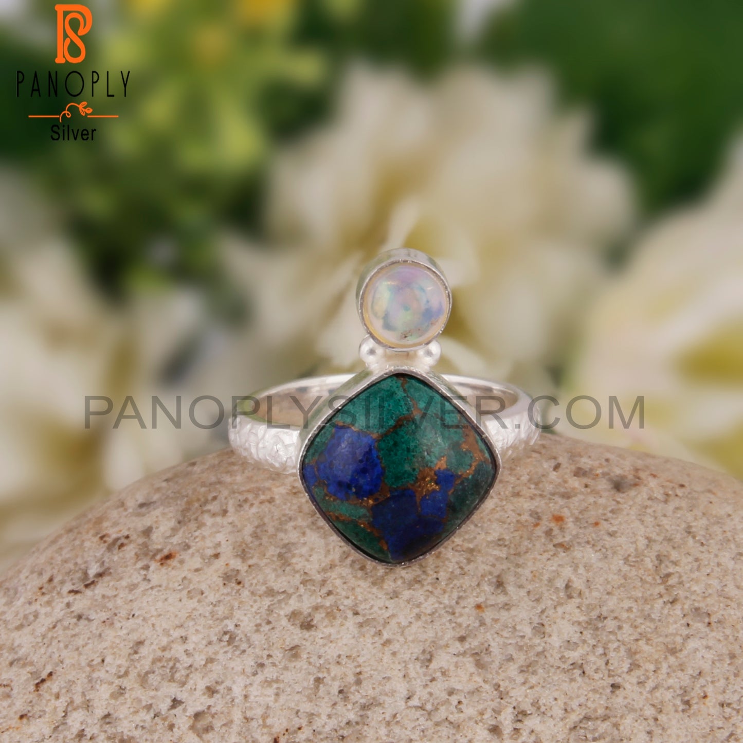 Mojave Azurite Malachite & Ethiopian Opal 925 Silver Pretty Ring