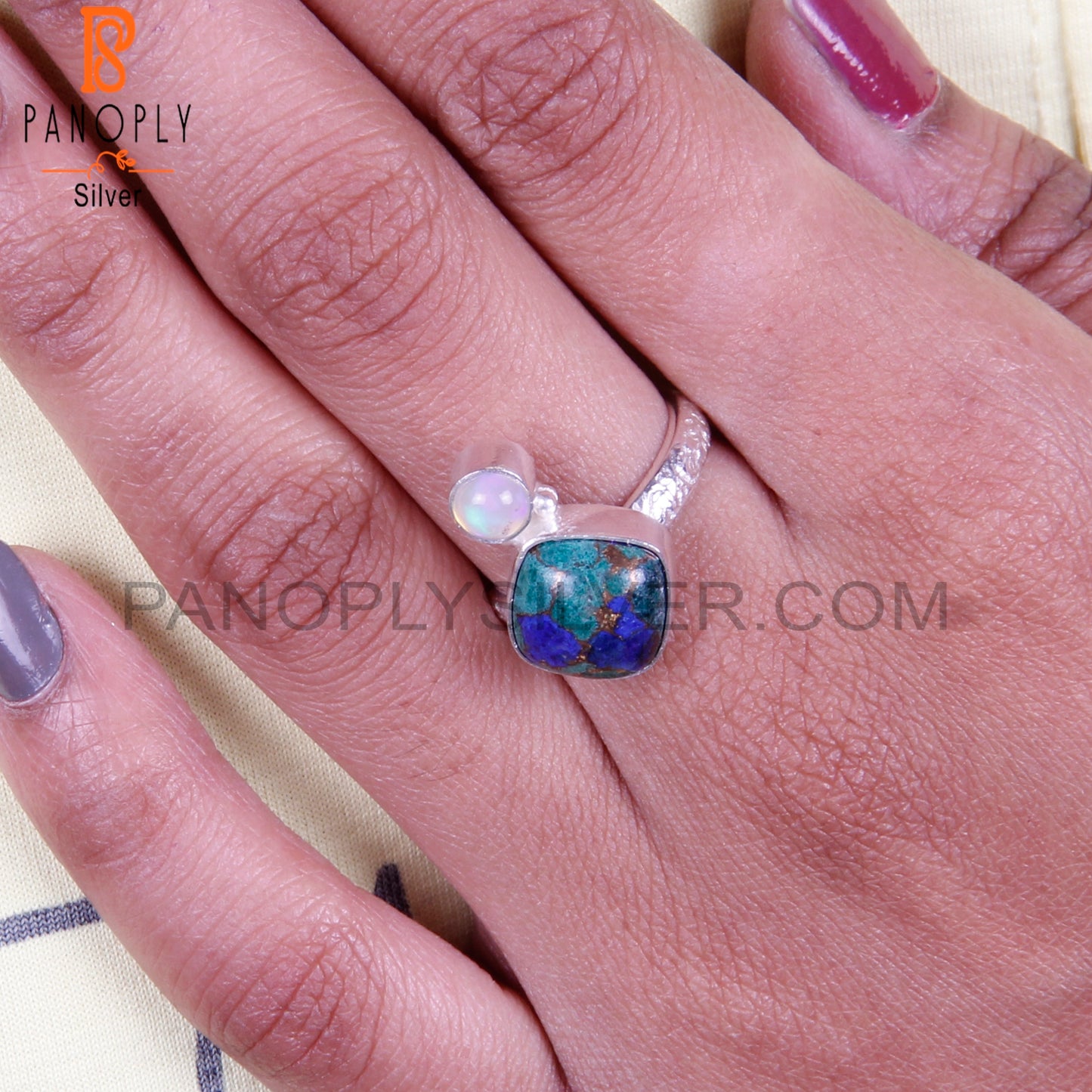 Mojave Azurite Malachite & Ethiopian Opal 925 Silver Pretty Ring