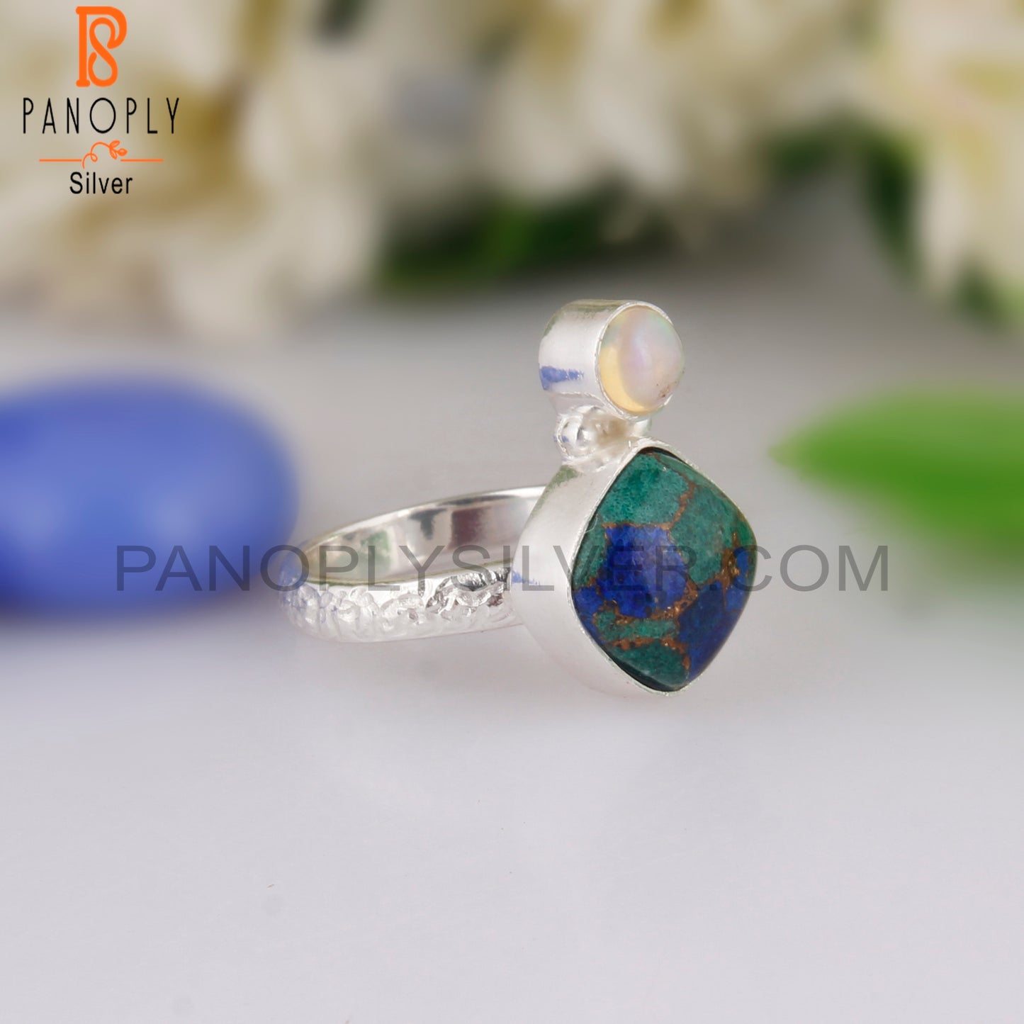 Mojave Azurite Malachite & Ethiopian Opal 925 Silver Pretty Ring