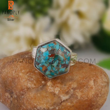 Rare Boulder Turquoise Hexagon Shape 925 Sterling Silver Ring