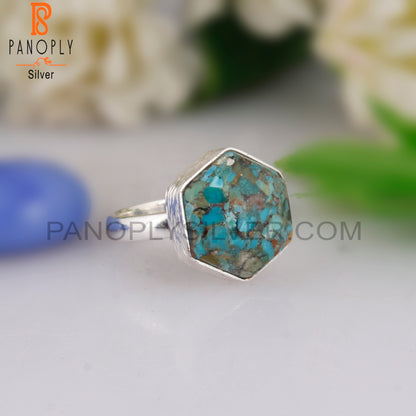 Boulder Turquoise Hexagon Shape 925 Sterling Silver Rare Ring