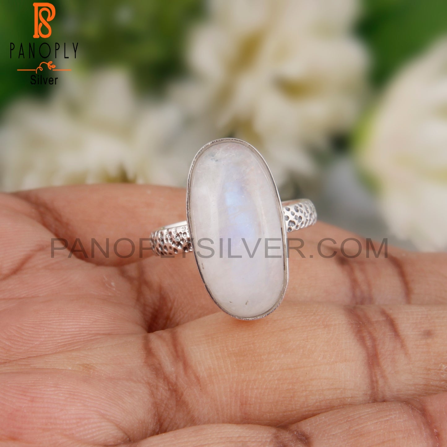 Stylish Rainbow Moonstone Oval Shape 925 Silver Ring