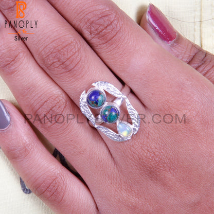 Mojave Azurite Malachite, Ethiopian Opal 925 Silver Gift Ring