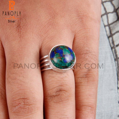 Dainty Mojave Azurite Malachite Round 925 Sterling Silver Ring