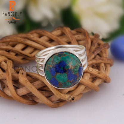 Dainty Mojave Azurite Malachite Round 925 Sterling Silver Ring