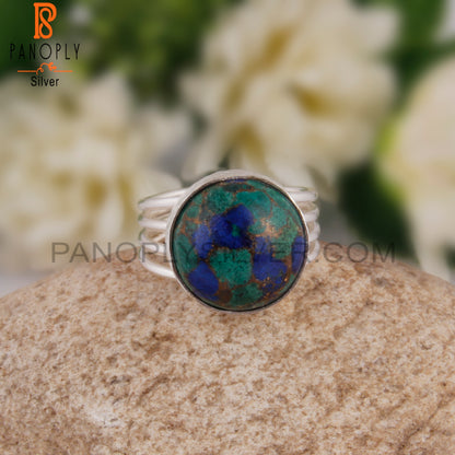 Dainty Mojave Azurite Malachite Round 925 Sterling Silver Ring