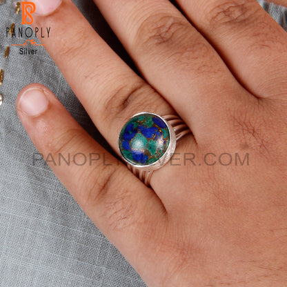 Dainty Mojave Azurite Malachite Round 925 Sterling Silver Ring