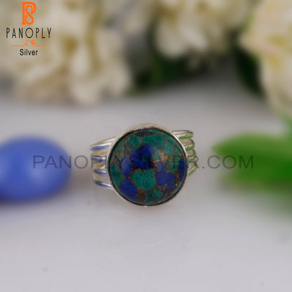 Dainty Mojave Azurite Malachite Round 925 Sterling Silver Ring