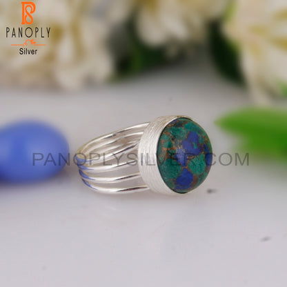 Dainty Mojave Azurite Malachite Round 925 Sterling Silver Ring