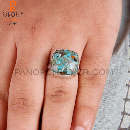 Boulder Turquoise Cushion Cabochon 925 Sterling Silver Ring