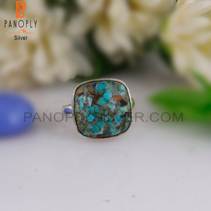 Boulder Turquoise Cushion Cabochon 925 Sterling Silver Ring