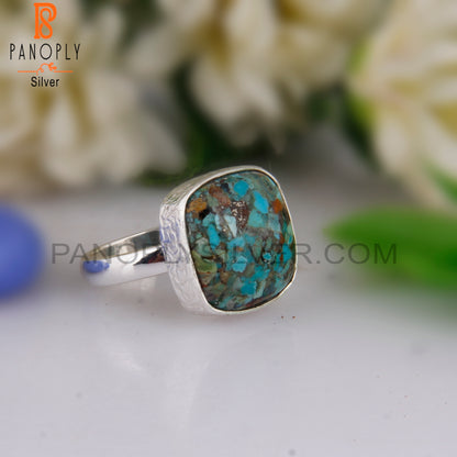 Boulder Turquoise Cushion Cabochon 925 Sterling Silver Ring