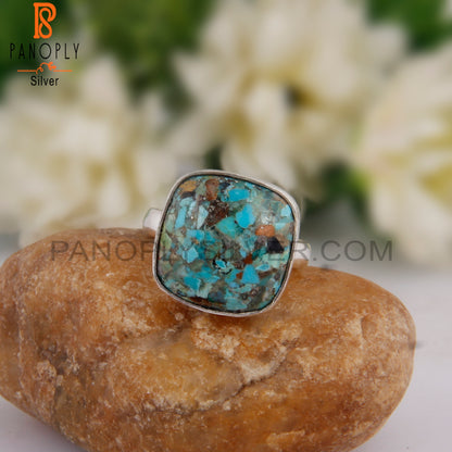 Boulder Turquoise Cushion Cabochon 925 Sterling Silver Ring