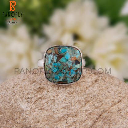 Boulder Turquoise Cushion Cabochon 925 Sterling Silver Ring