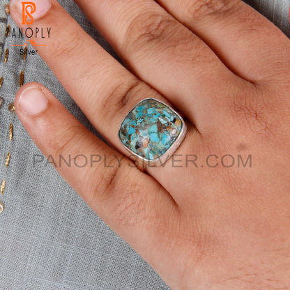 Boulder Turquoise Cushion Cabochon 925 Sterling Silver Ring