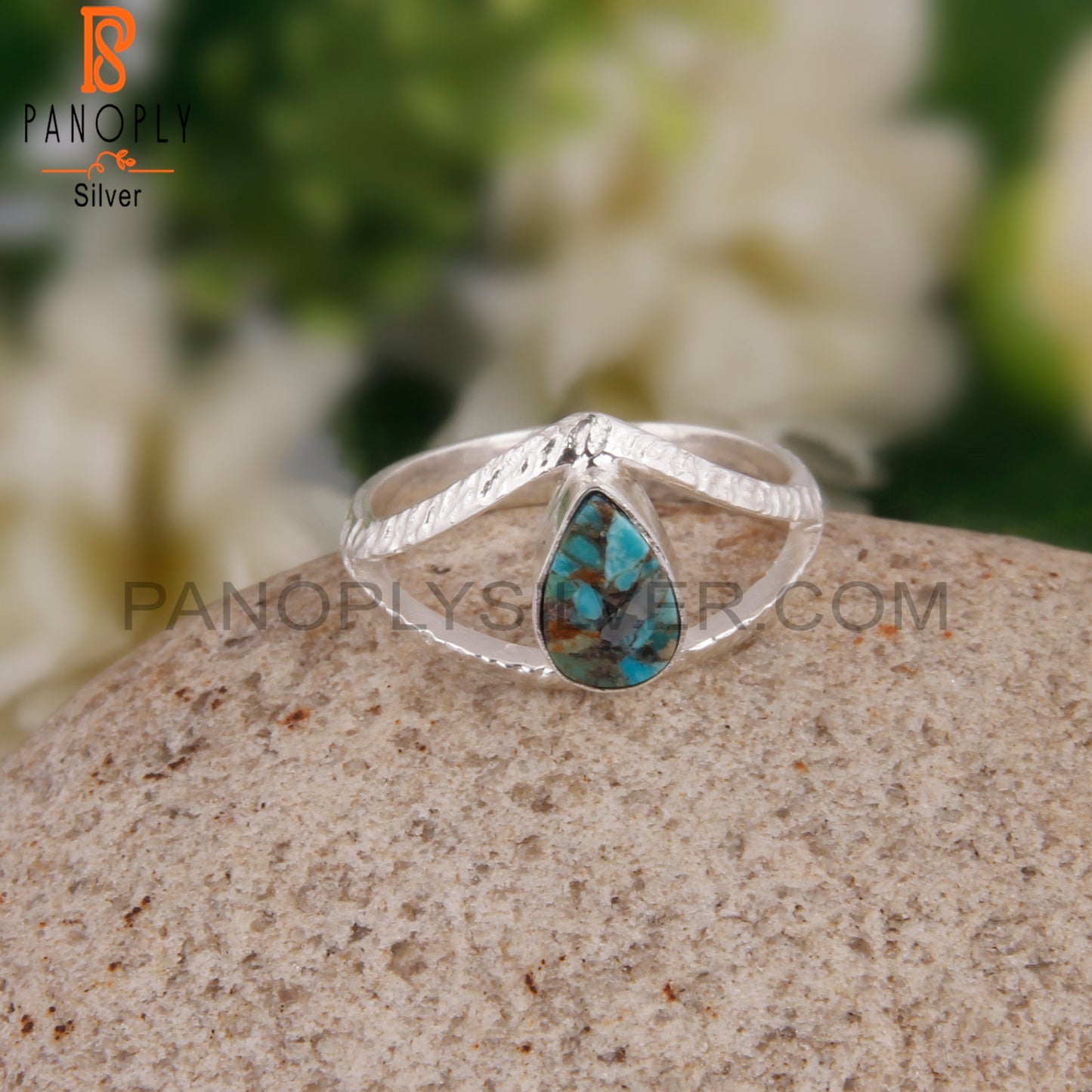 Boulder Turquoise Stylish Pear 925 Silver Classic Ring