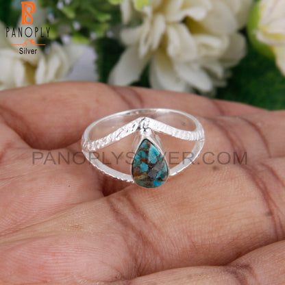 Boulder Turquoise Stylish Pear 925 Silver Classic Ring