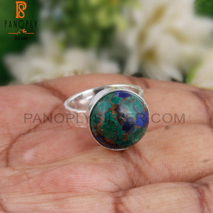 Mojave Azurite Malachite Round 925 Silver Party Wear Ring