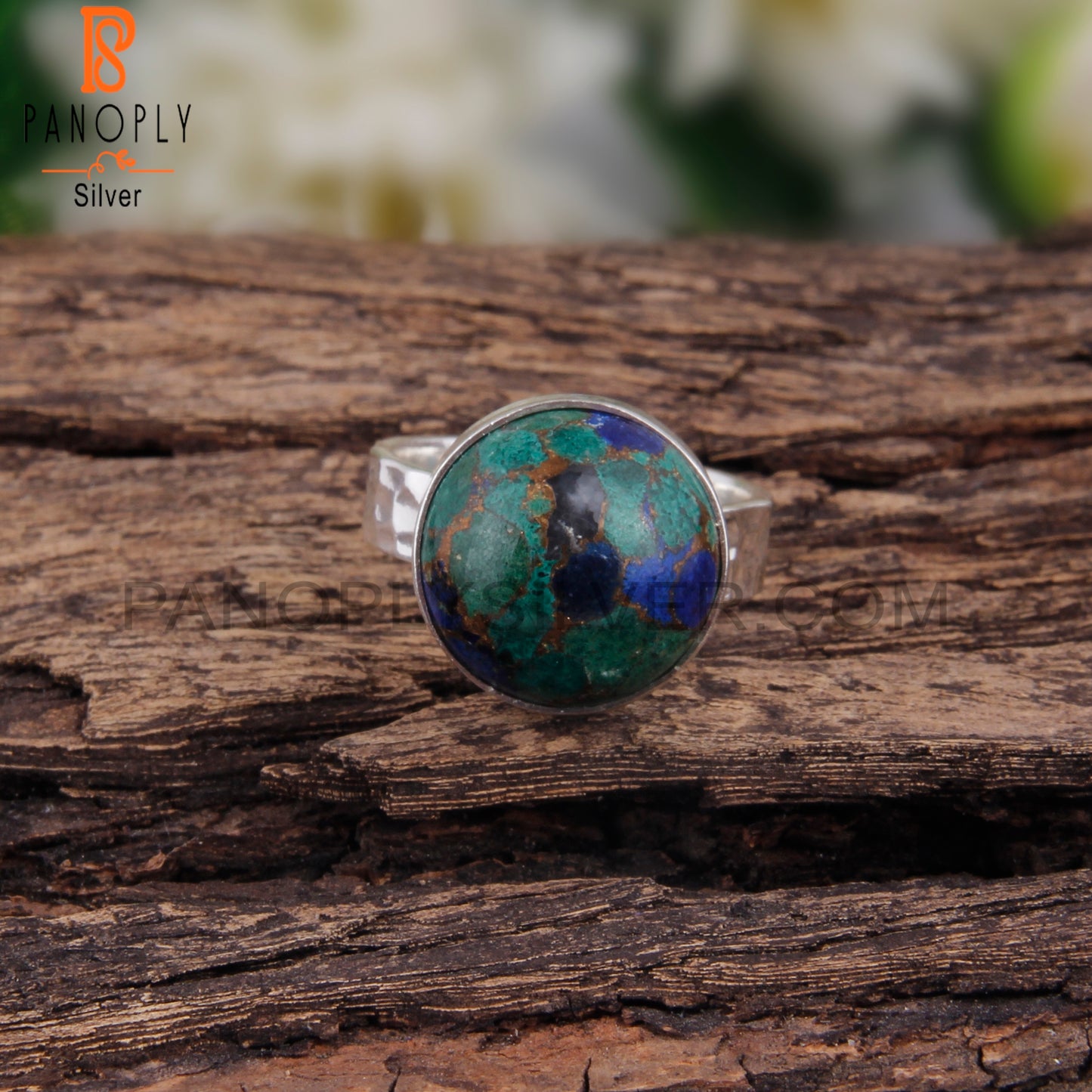 Mojave Azurite Malachite Round 925 Silver Party Wear Ring