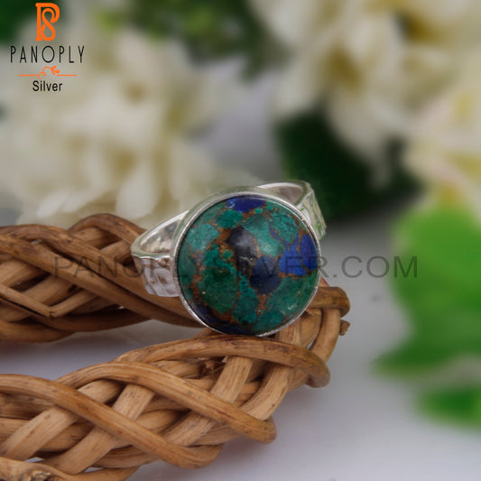 Mojave Azurite Malachite Round 925 Silver Party Wear Ring