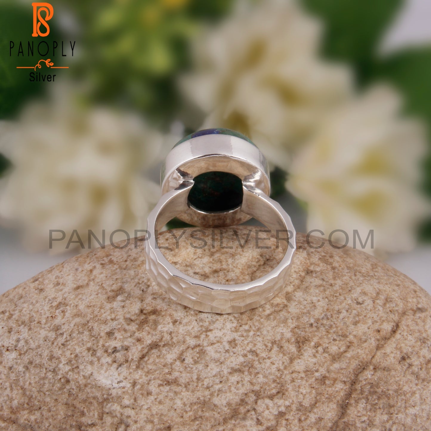 Mojave Azurite Malachite Round 925 Silver Party Wear Ring
