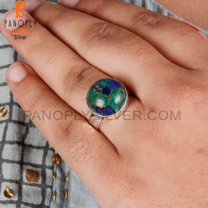 Mojave Azurite Malachite Round 925 Silver Party Wear Ring