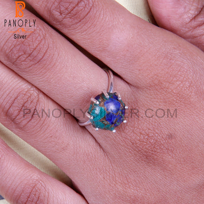 Hypoallergenic Mojave Azurite Malachite Round Silver Ring
