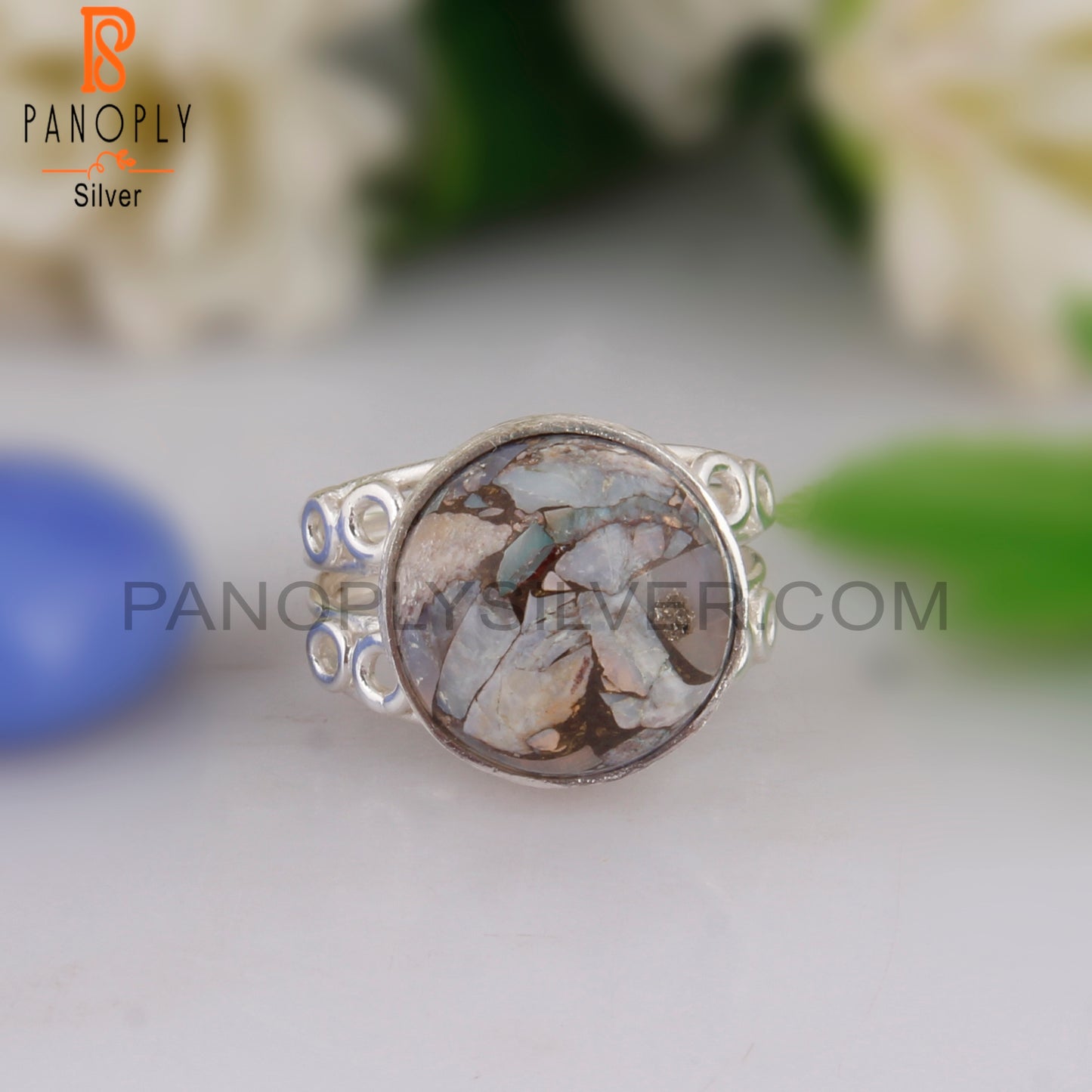 Stylish Mojave Copper Opal Round 925 Sterling Silver Ring