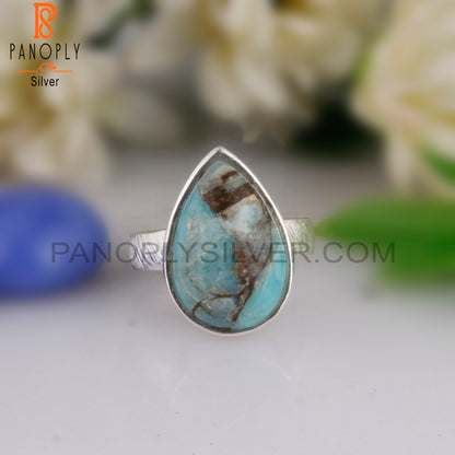 Mojave Copper Amazonite Pear Lightweight 925 Silver Ring