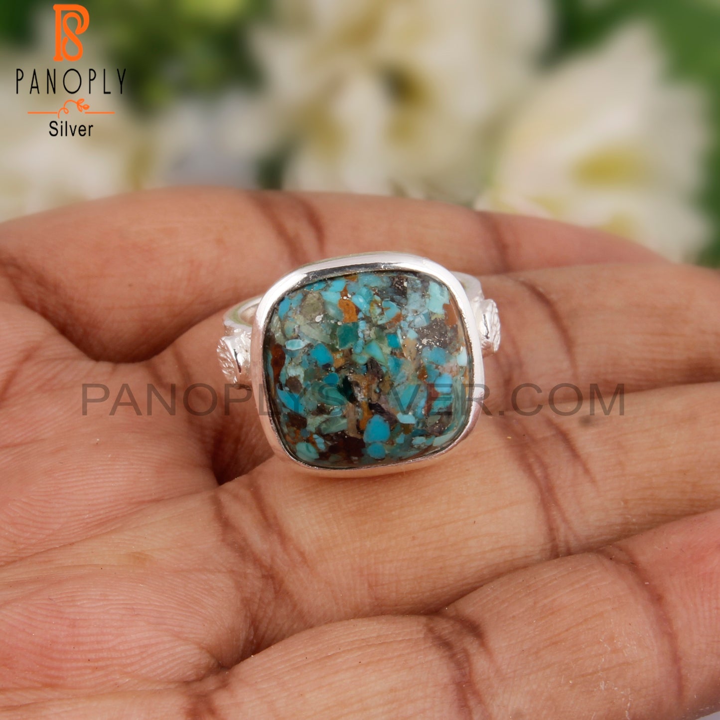 Boulder Turquoise Cushion 925 Sterling Silver Casual Ring