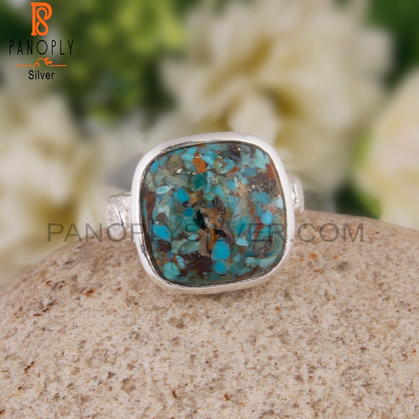 Boulder Turquoise Cushion 925 Sterling Silver Casual Ring