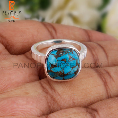 Mojave Copper Turquoise Cushion Handmade 925 Silver Ring