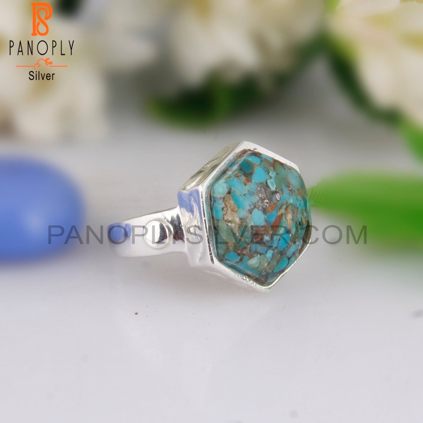Hexagon Shape Boulder Turquoise 925 Sterling Silver Ring