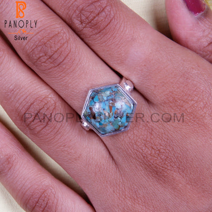 Hexagon Shape Boulder Turquoise 925 Sterling Silver Ring
