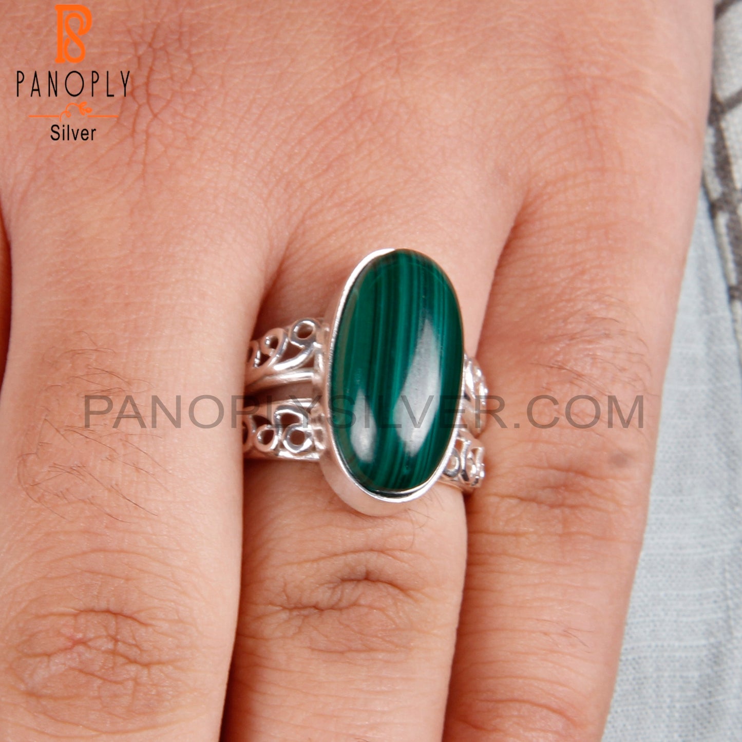 Oval Shape Malachite 925 Sterling Silver Ring Jewelry