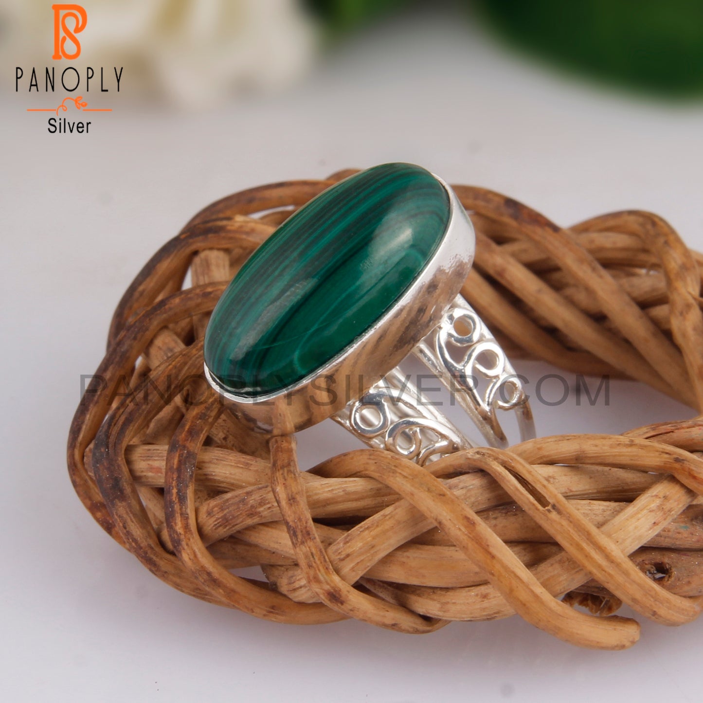 Oval Shape Malachite 925 Sterling Silver Ring Jewelry