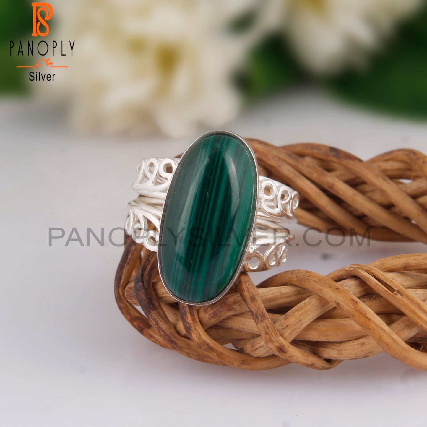 Oval Shape Malachite 925 Sterling Silver Ring Jewelry
