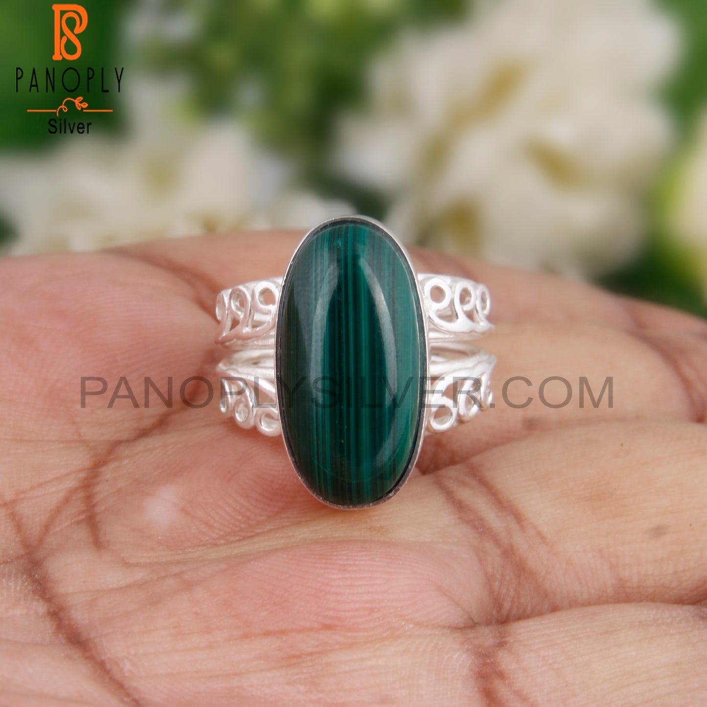 Oval Shape Malachite 925 Sterling Silver Ring Jewelry