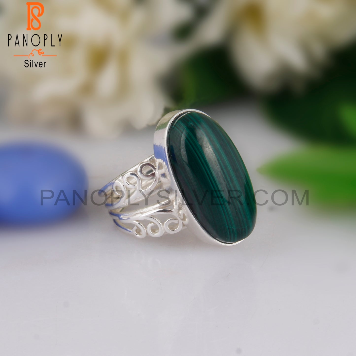 Oval Shape Malachite 925 Sterling Silver Ring Jewelry
