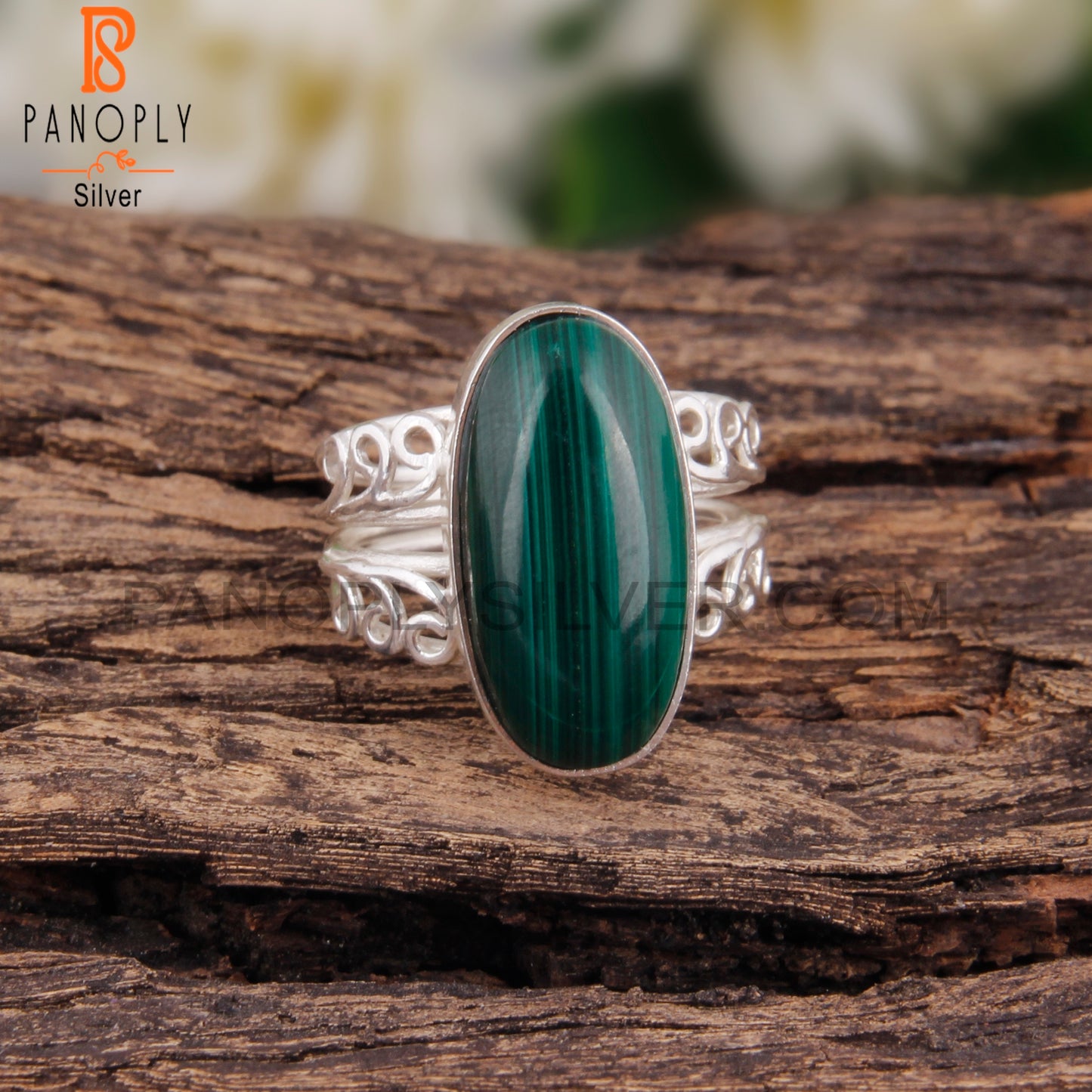 Oval Shape Malachite 925 Sterling Silver Ring Jewelry