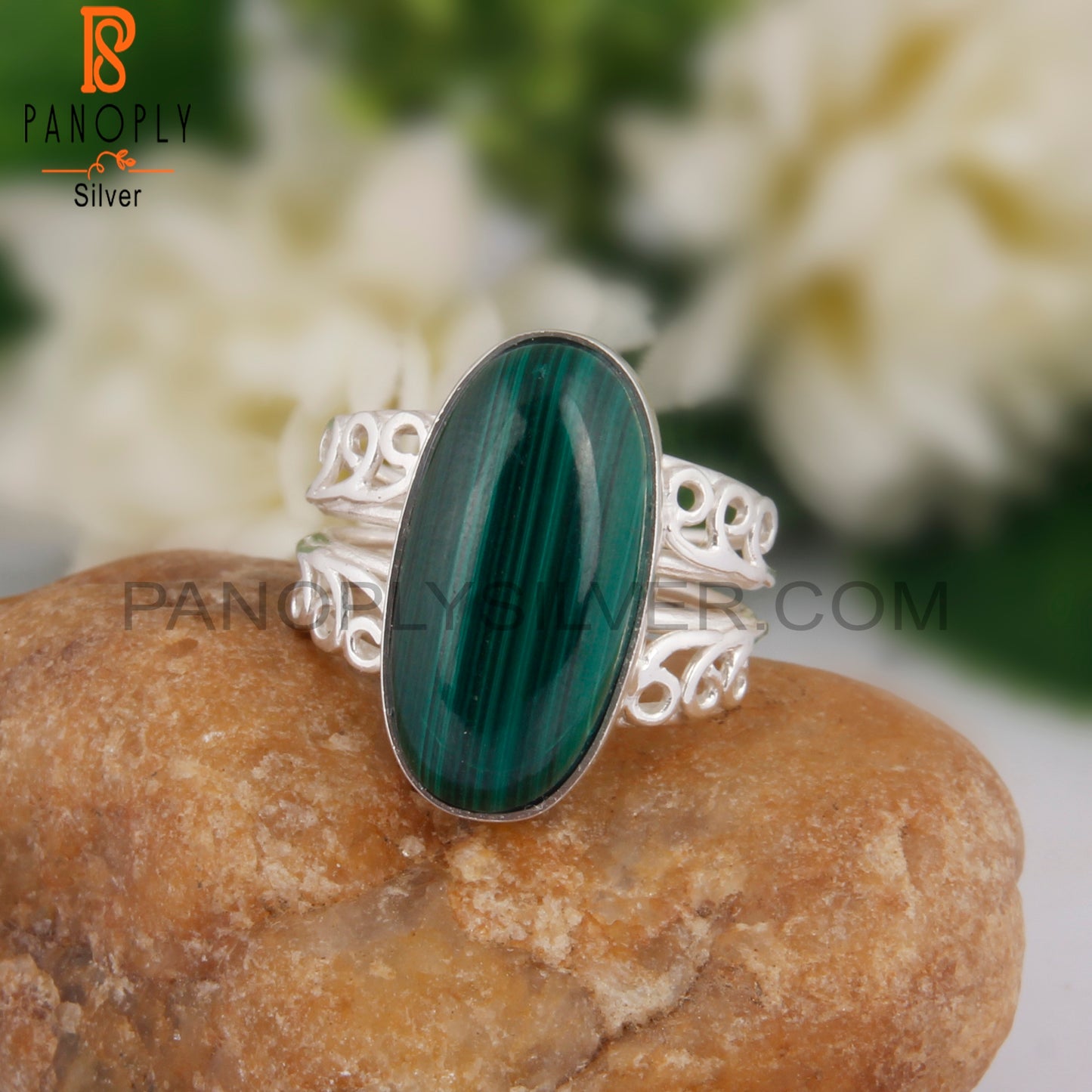 Oval Shape Malachite 925 Sterling Silver Ring Jewelry