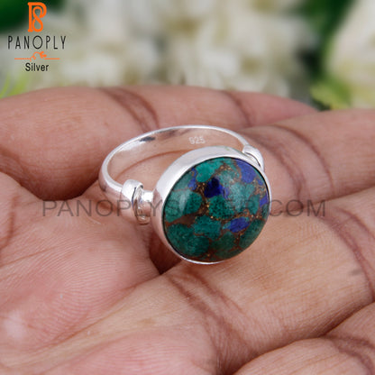 Minimalist Mojave Copper Azurite Malachite 925 Silver Ring