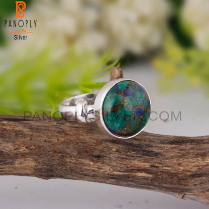 Minimalist Mojave Copper Azurite Malachite 925 Silver Ring