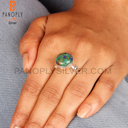 Minimalist Mojave Copper Azurite Malachite 925 Silver Ring